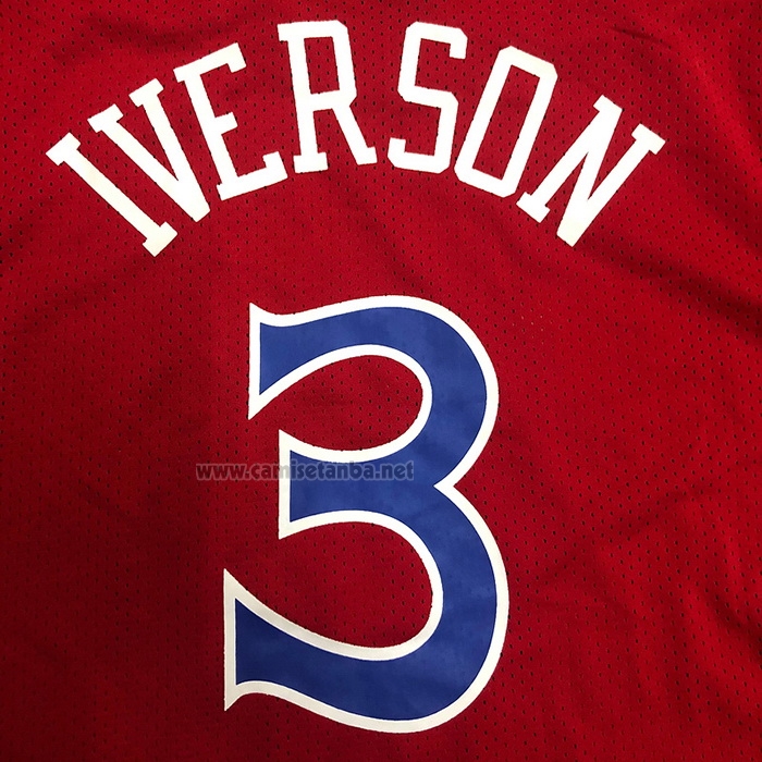 Camiseta Manga Corta Philadelphia 76ers Allen Iverson #3 Rojo